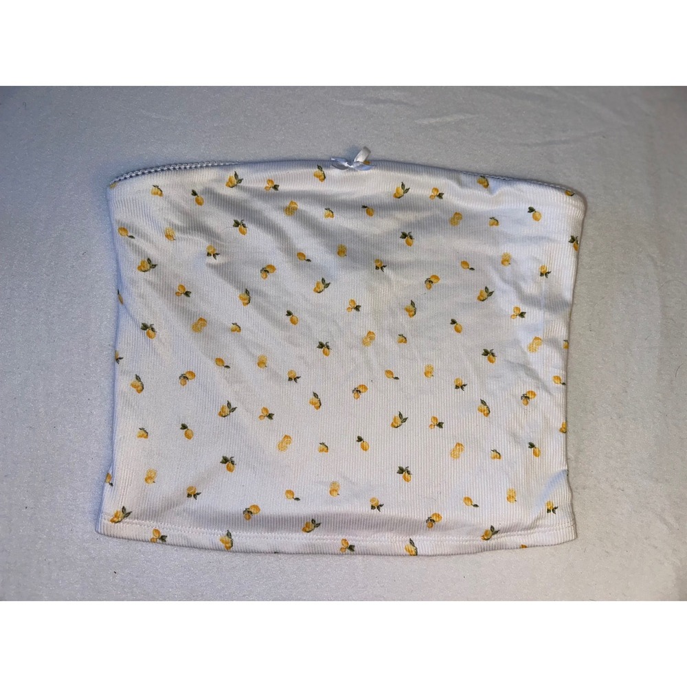 Just Polly New York White Ribbed Lemon Print Tube Top JK19229 Small